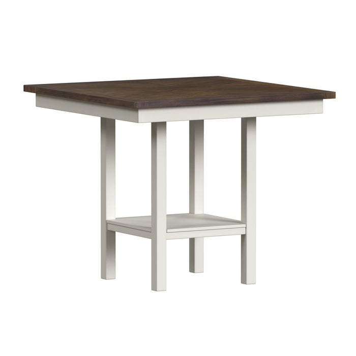 Brooks - 5 Piece Counter Set With Table And 4 Upholstery Seat & Wood Back Chairs - Medium Brown & White