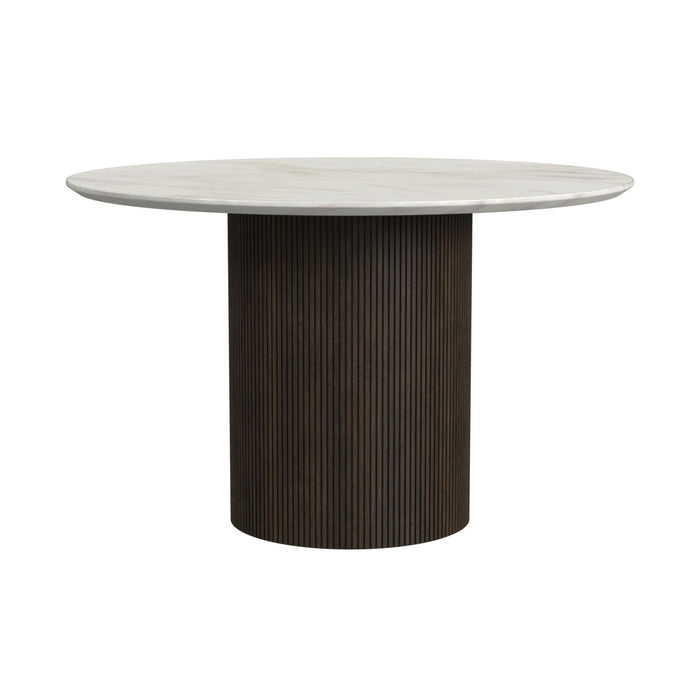 Sylvie - Round Dining Table (Top With Faux Marble And Base) - Dark Brown / White