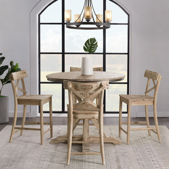 Callista - Round Counter Height 5 Piece Dining Set (Table And Four Stools) - Beach