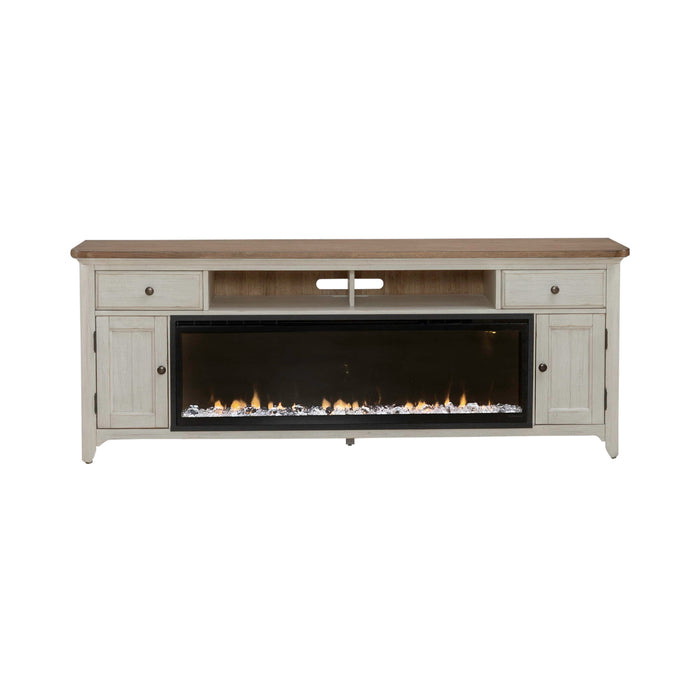 Fireplace TV Consoles - 79" Console With Fire - Medium Brown