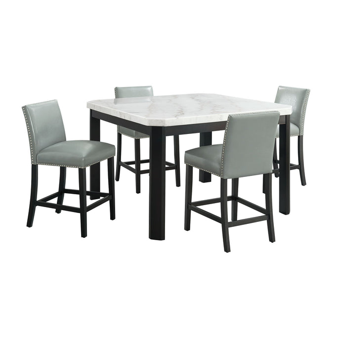 Francesca - 5 Piece Square Counter Dining Set (Table & Four Chairs) - White Marble
