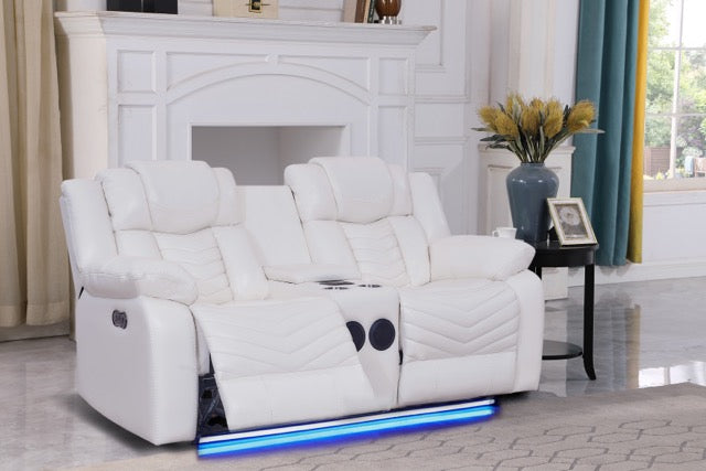 Avalon White Sofa and Loveseat Power Reclining