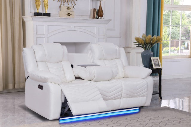 Avalon White Sofa and Loveseat Power Reclining
