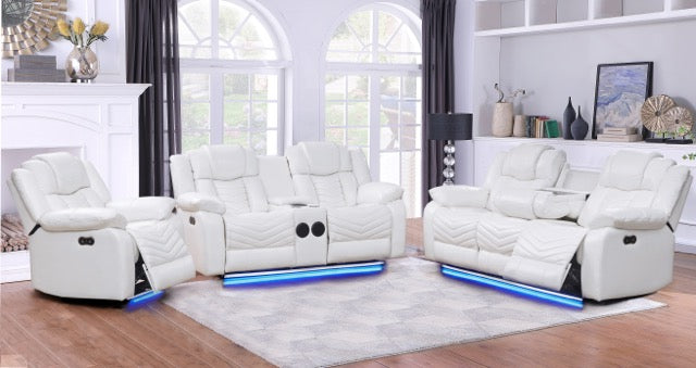 Avalon White Sofa and Loveseat Power Reclining