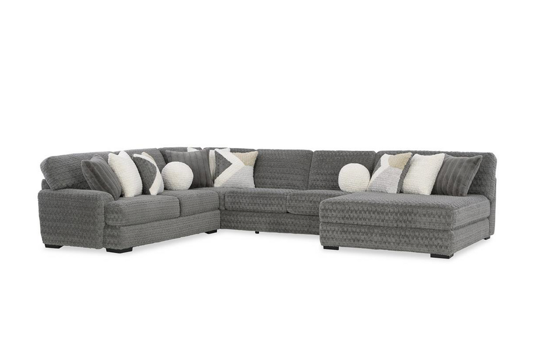 Doodle Iron 3-Piece Sectional with Wide Chaise, Gray