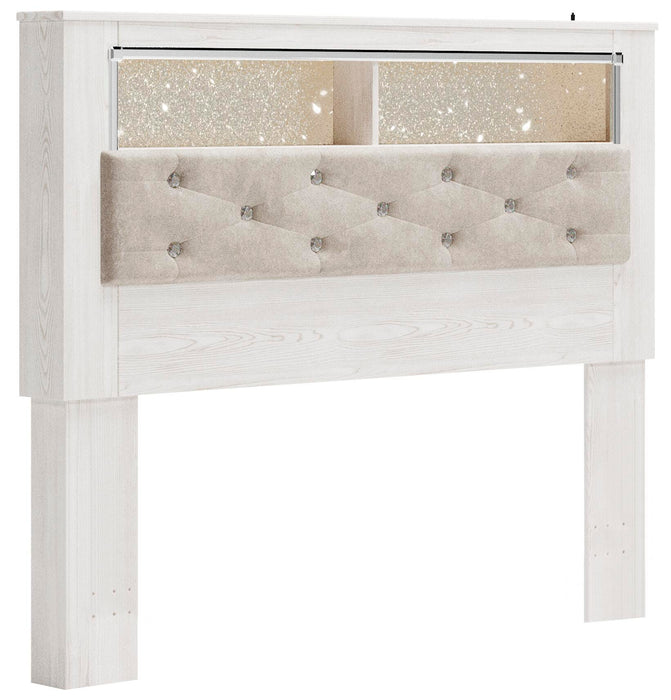 Altyra Queen Bookcase Headboard Bed with Mirrored Dresser, Chest and Nightstand