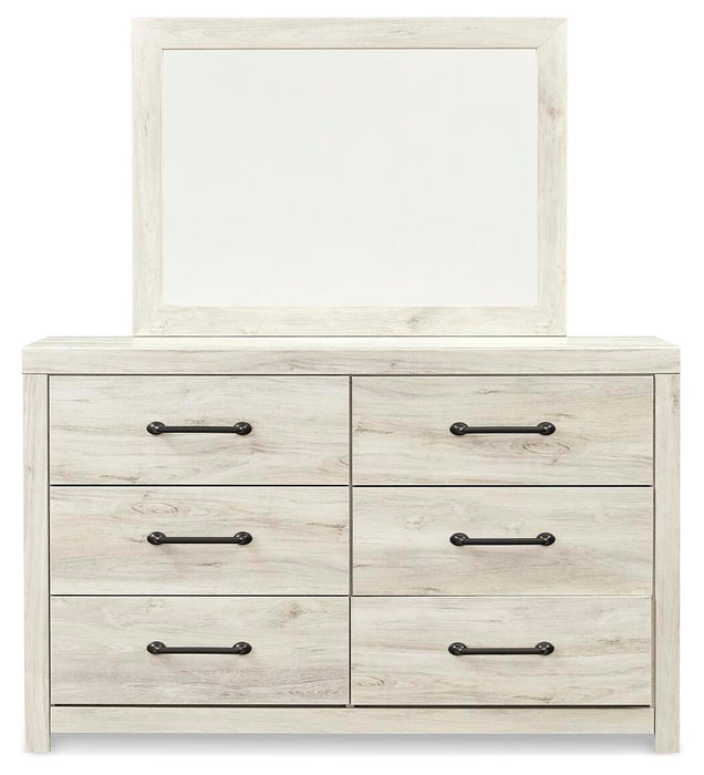 Cambeck King Panel Bed with 2 Storage Drawers with Mirrored Dresser and Nightstand