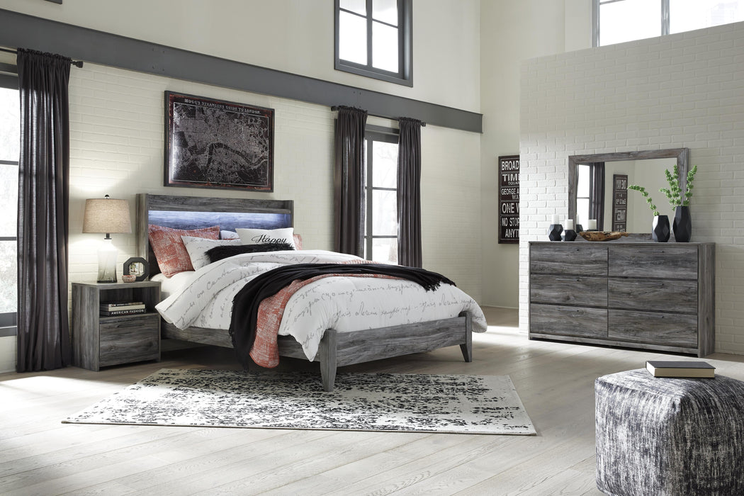Baystorm Queen Panel Bed with Mirrored Dresser and Nightstand