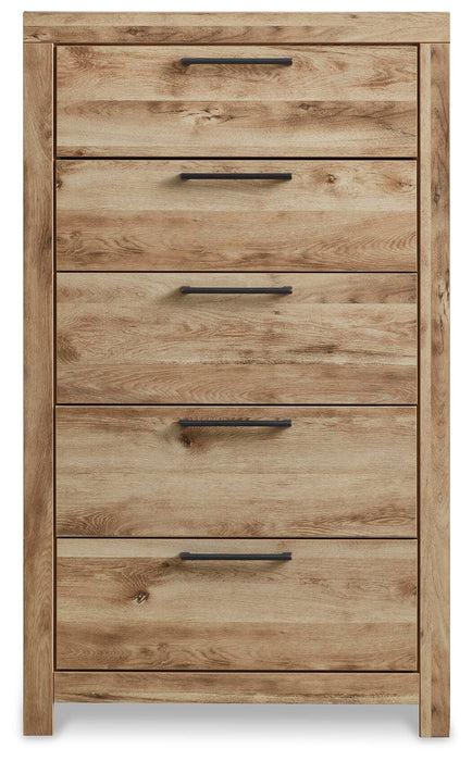 Hyanna King Panel Storage Bed with 1 Under Bed Storage Drawer, Dresser, Mirror, Chest and Nightstand