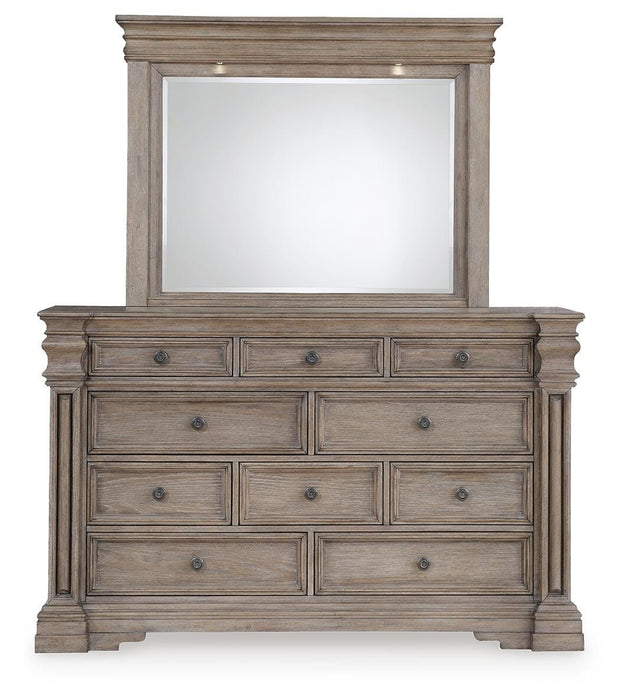 Blairhurst California King Panel Bed with Mirrored Dresser