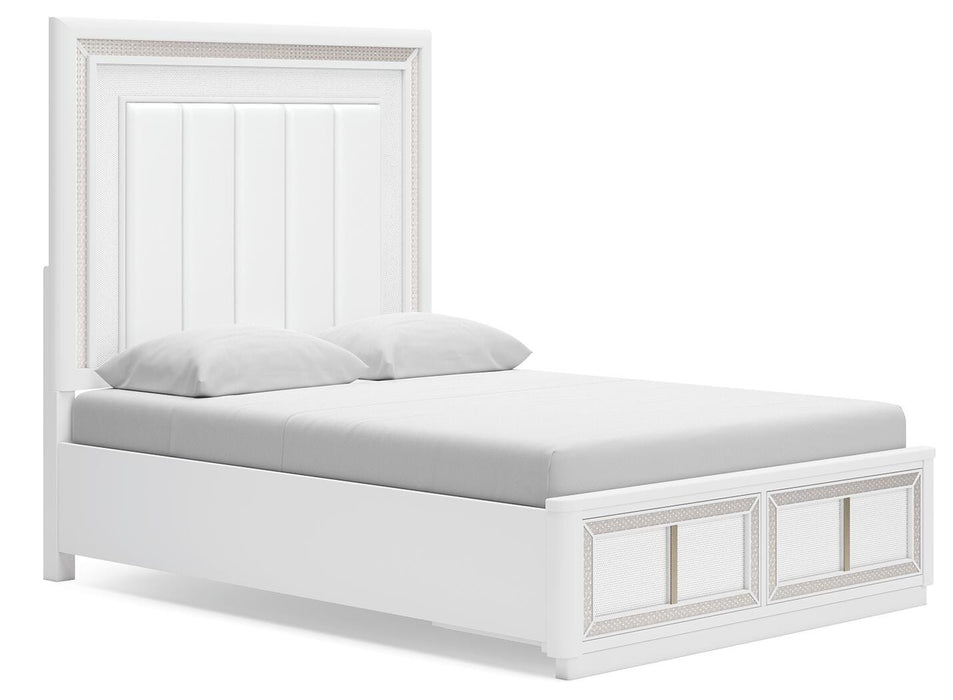 Chalanna Queen Upholstered Storage Bed, Dresser, Mirror, Chest and Nightstand