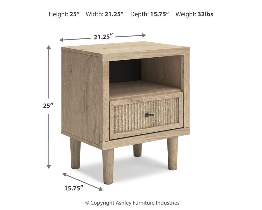 Cielden Full Upholstered Panel Bed with Mirrored Dresser and Nightstand