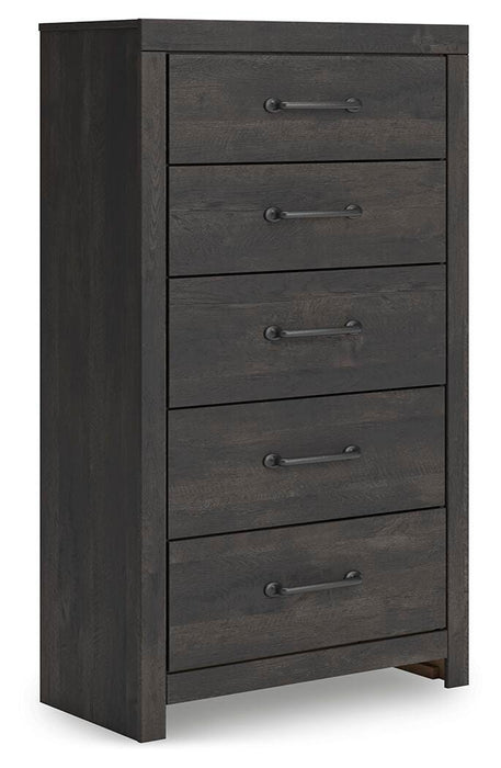 Hollivern Twin Panel Bed with Storage, Dresser, Mirror, Chest and Nightstand