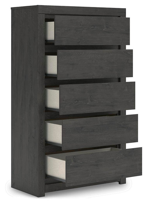 Fraluna King Panel Storage Bed, Dresser, Mirror, Chest and Nightstand
