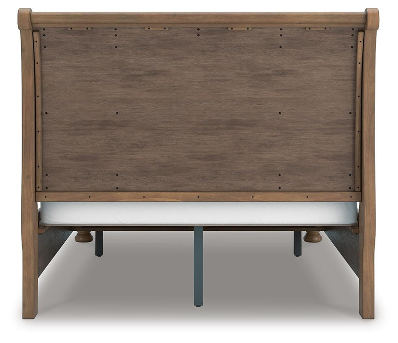 Feddinger Queen Storage Sleigh Bed with Mirrored Dresser, Chest and Nightstand