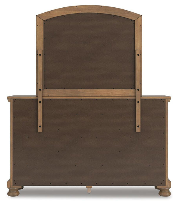 Feddinger California King Panel Bed with Mirrored Dresser and Nightstand