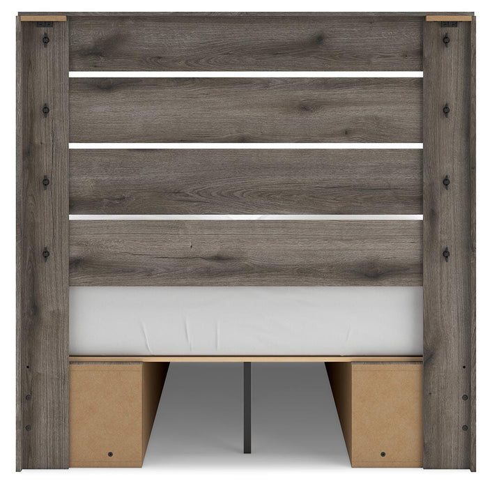 Graystorm Full Panel Bed with Storage, Dresser, Mirror and Nightstand