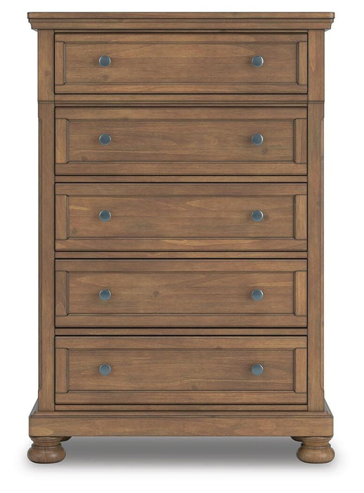 Feddinger King Storage Sleigh Bed with Mirrored Dresser, Chest and Nightstand