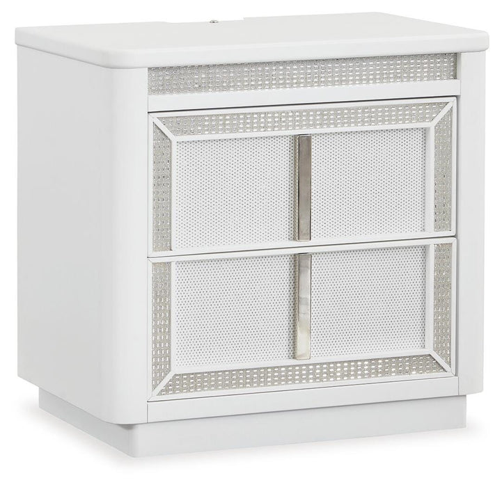 Chalanna California King Upholstered Storage Bed, Dresser, Mirror, Chest and Nightstand