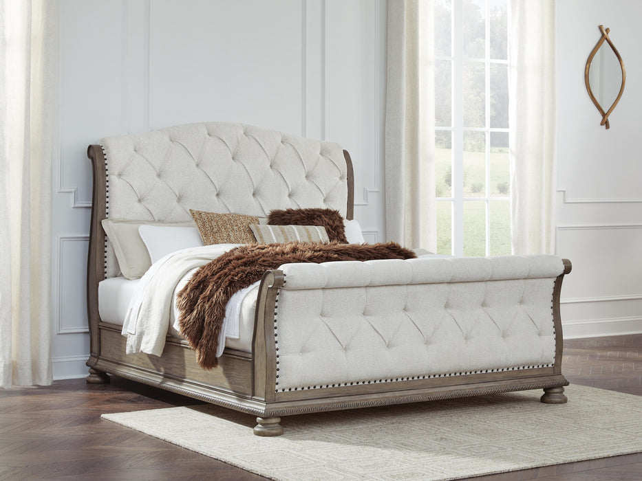 Ardenfield King Upholstered Sleigh Bed, Dresser and Mirror