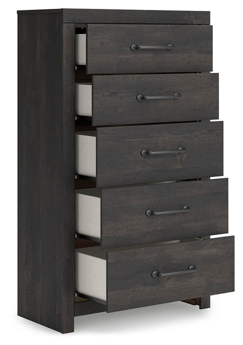 Hollivern Full Panel Bed with Storage, Dresser, Mirror, Chest and Nightstand