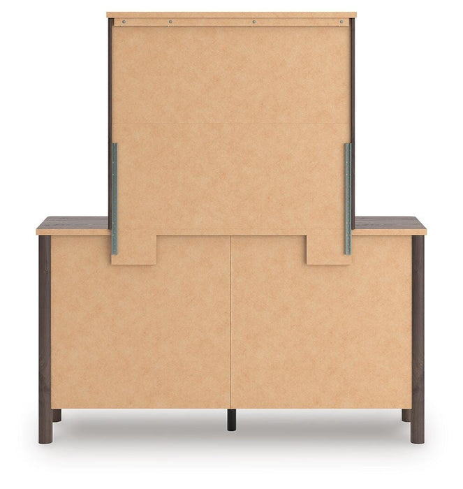 Pamytta Twin Upholstered Panel Bed, Dresser and Mirror