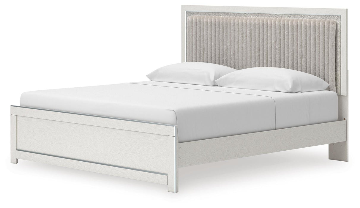 Zuraleus King Upholstered Panel Platform Bed, Dresser and Mirror