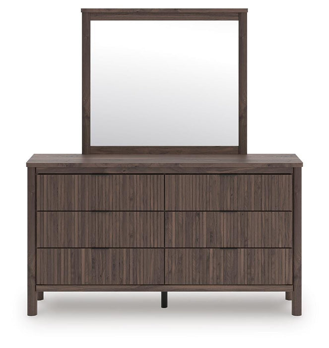Pamytta Queen Upholstered Panel Platform Bed, Dresser, Mirror, Chest and Nightstand