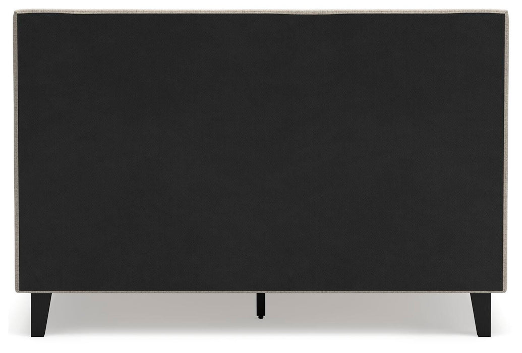Cielden Queen Upholstered Bed with Roll Slats, Dresser, Mirror and Nightstand