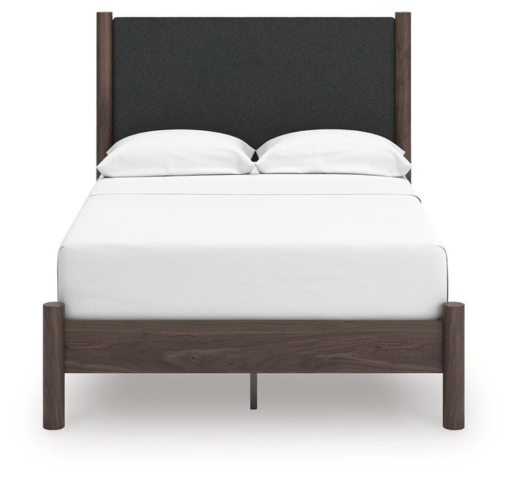 Pamytta Full Upholstered Panel Platform Bed, Dresser, Mirror, Chest and Nightstand