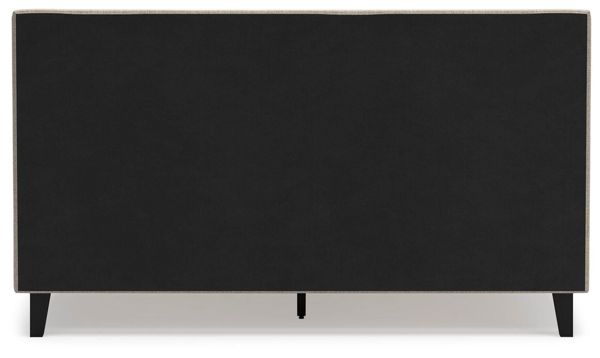 Cielden California King Upholstered Bed with Roll Slats, Dresser, Mirror and Nightstand