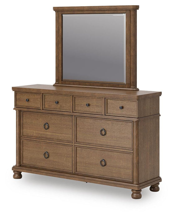 Rowlenstown Queen Poster Bed with Mirrored Dresser
