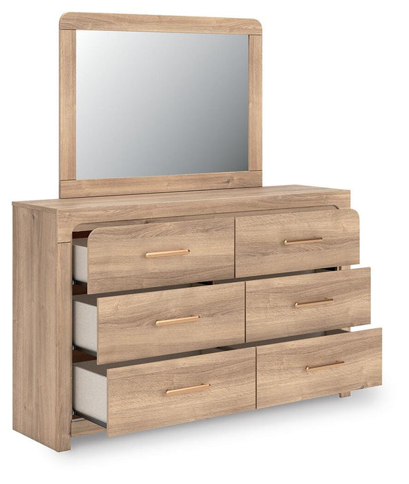 Kinlanni King Upholstered Platform Bed, Dresser and Mirror