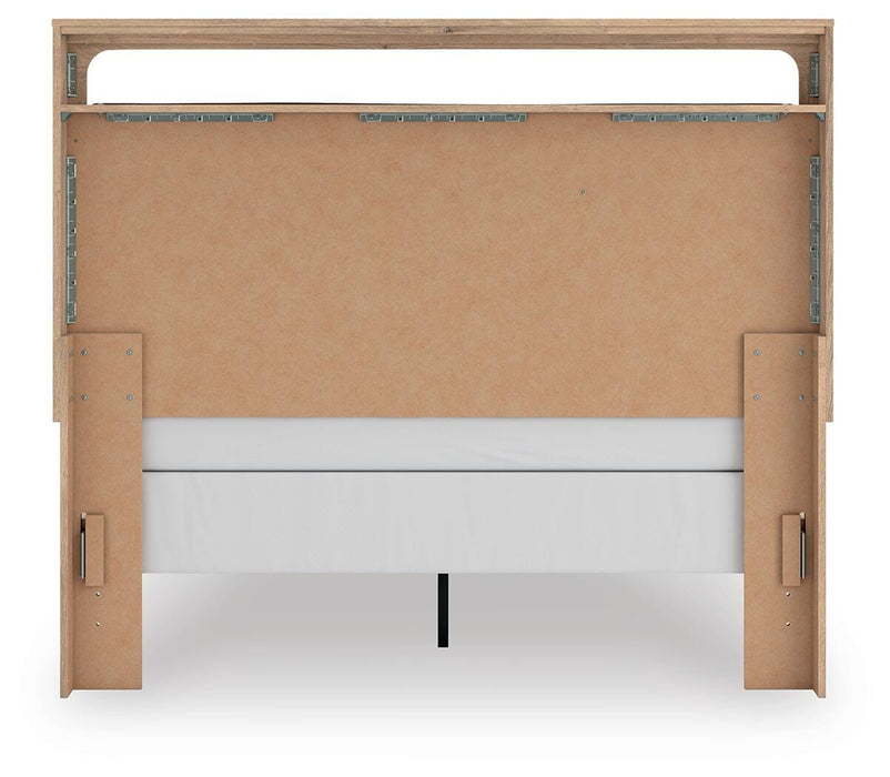 Kinlanni Queen Upholstered Panel Bed, Dresser and Mirror