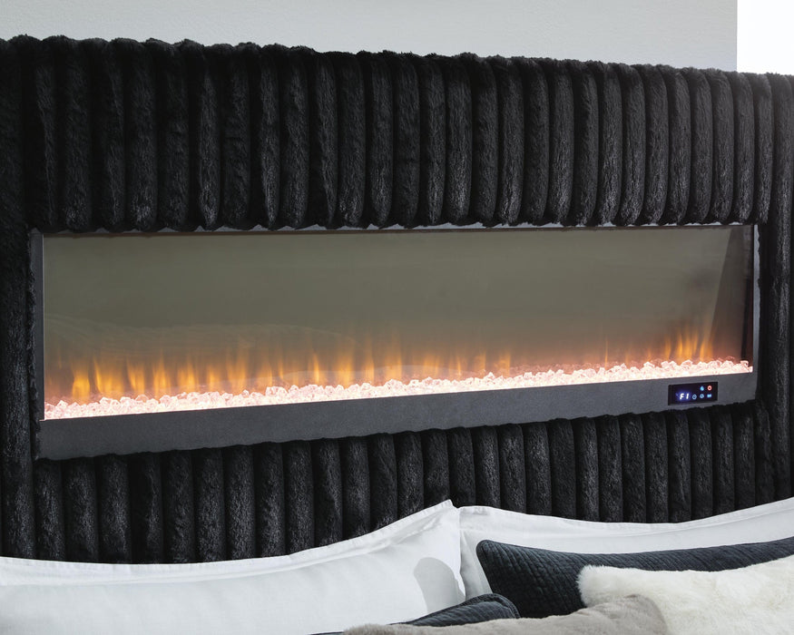 Tayleena Queen Upholstered Bed with Fireplace and Wireless Audio