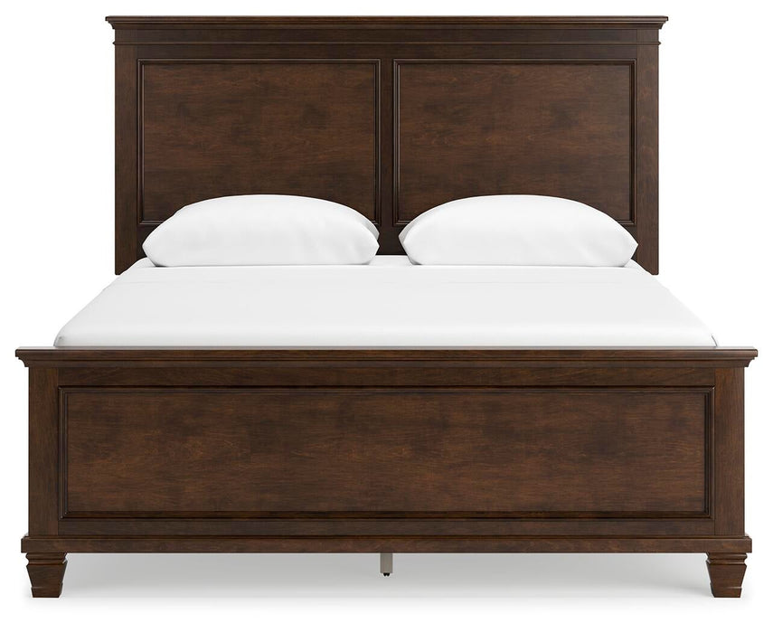 Danabrin Queen Panel Bed with Mirrored Dresser and Nightstand