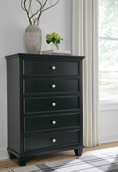 Lanolee Full Panel Bed with Mirrored Dresser, Chest and Nightstand