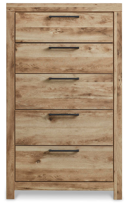 Hyanna King Panel Storage Bed with 2 Under Bed Storage Drawers, Dresser, Mirror, Chest and Nightstand