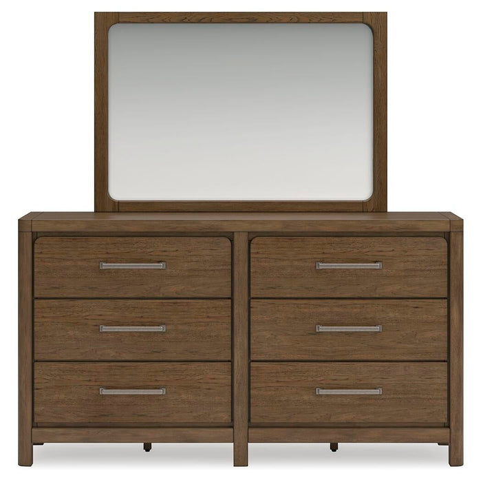 Cabalynn California King Panel Bed with Storage with Mirrored Dresser