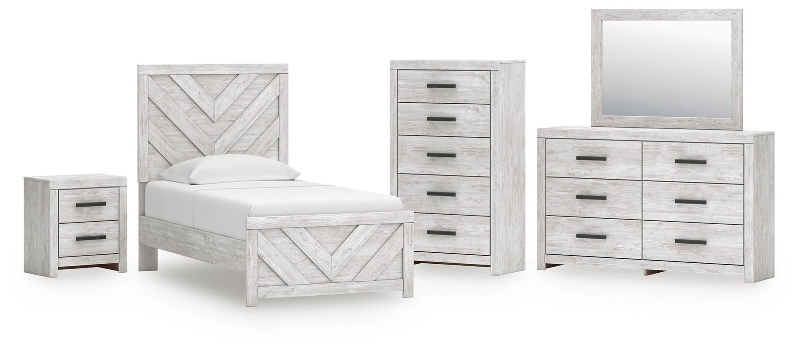 Cayboni Twin Panel Bed, Dresser, Mirror, Chest and Nightstand