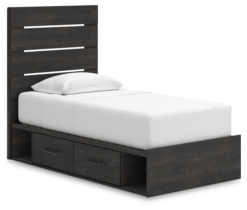 Delmorta Twin Panel Storage Bed, Dresser, Mirror, Chest and Nightstand