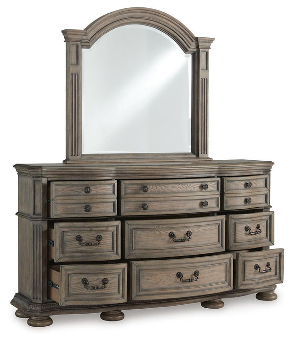 Ardenfield Queen Upholstered Sleigh Bed, Dresser, Mirror and Nightstand