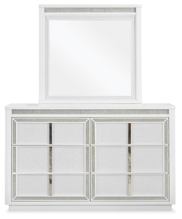 Chalanna King Upholstered Storage Bed, Dresser, Mirror, Chest and Nightstand