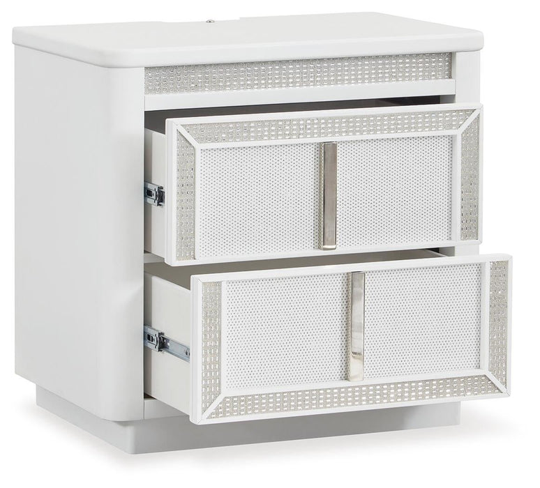 Chalanna King Upholstered Storage Bed, Dresser, Mirror, Chest and Nightstand