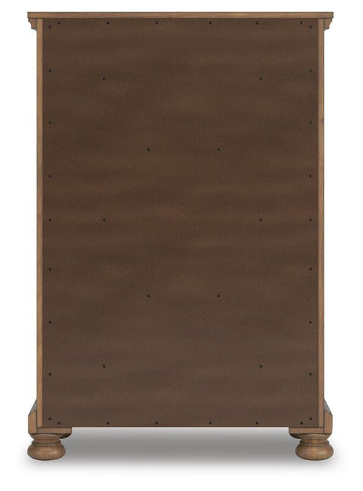 Vandenmore California King Storage Sleigh Bed with Mirrored Dresser, Chest and Nightstand