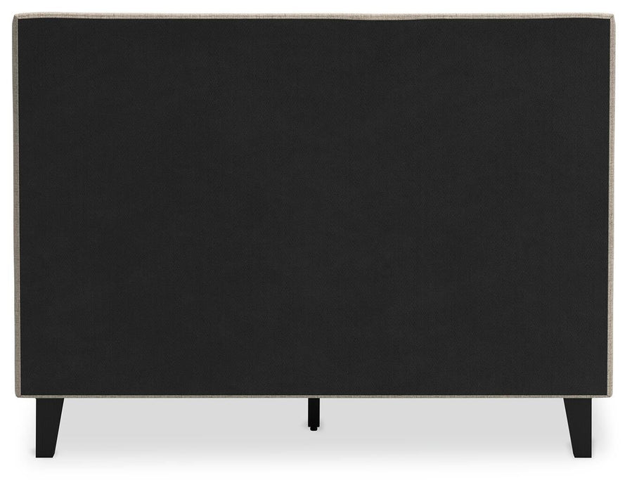 Cielden Full Upholstered Bed with Roll Slats, Dresser and Mirror