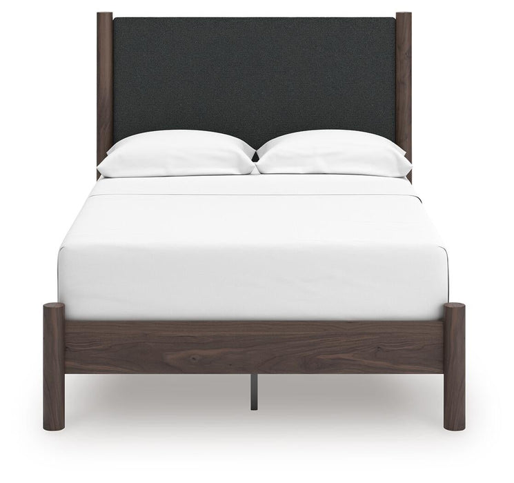 Cadmori Full Upholstered Panel Platform Bed, Dresser, Mirror, Chest and Nightstand