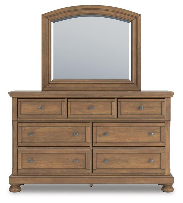 Vandenmore King Panel Bed with Mirrored Dresser and Nightstand