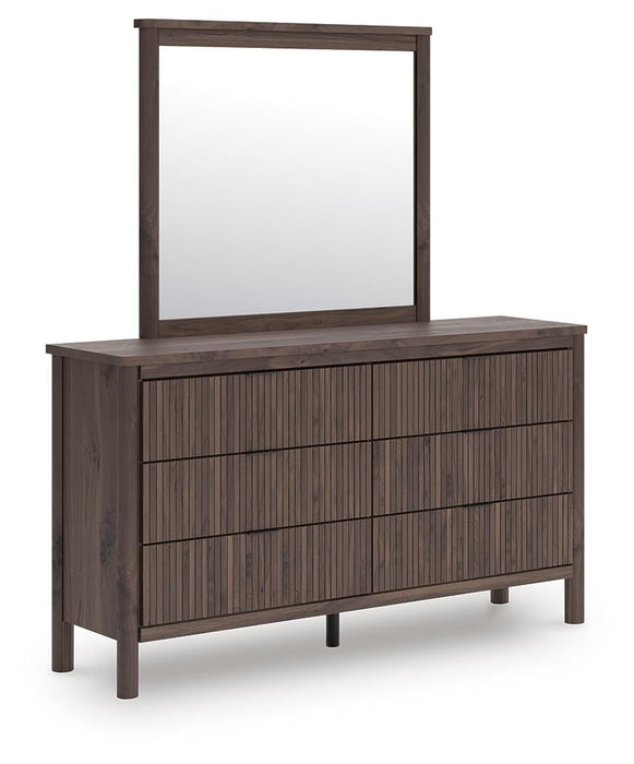 Cadmori Full Upholstered Panel Bed, Dresser, Mirror, Chest and Nightstand