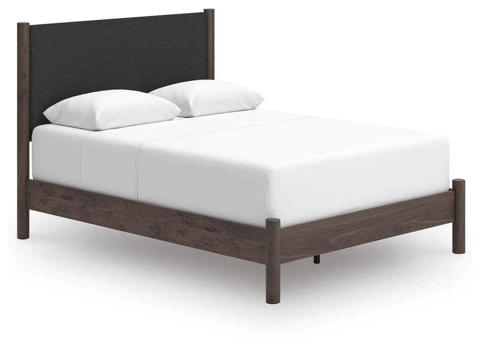 Cadmori Queen Upholstered Panel Bed, Dresser and Mirror
